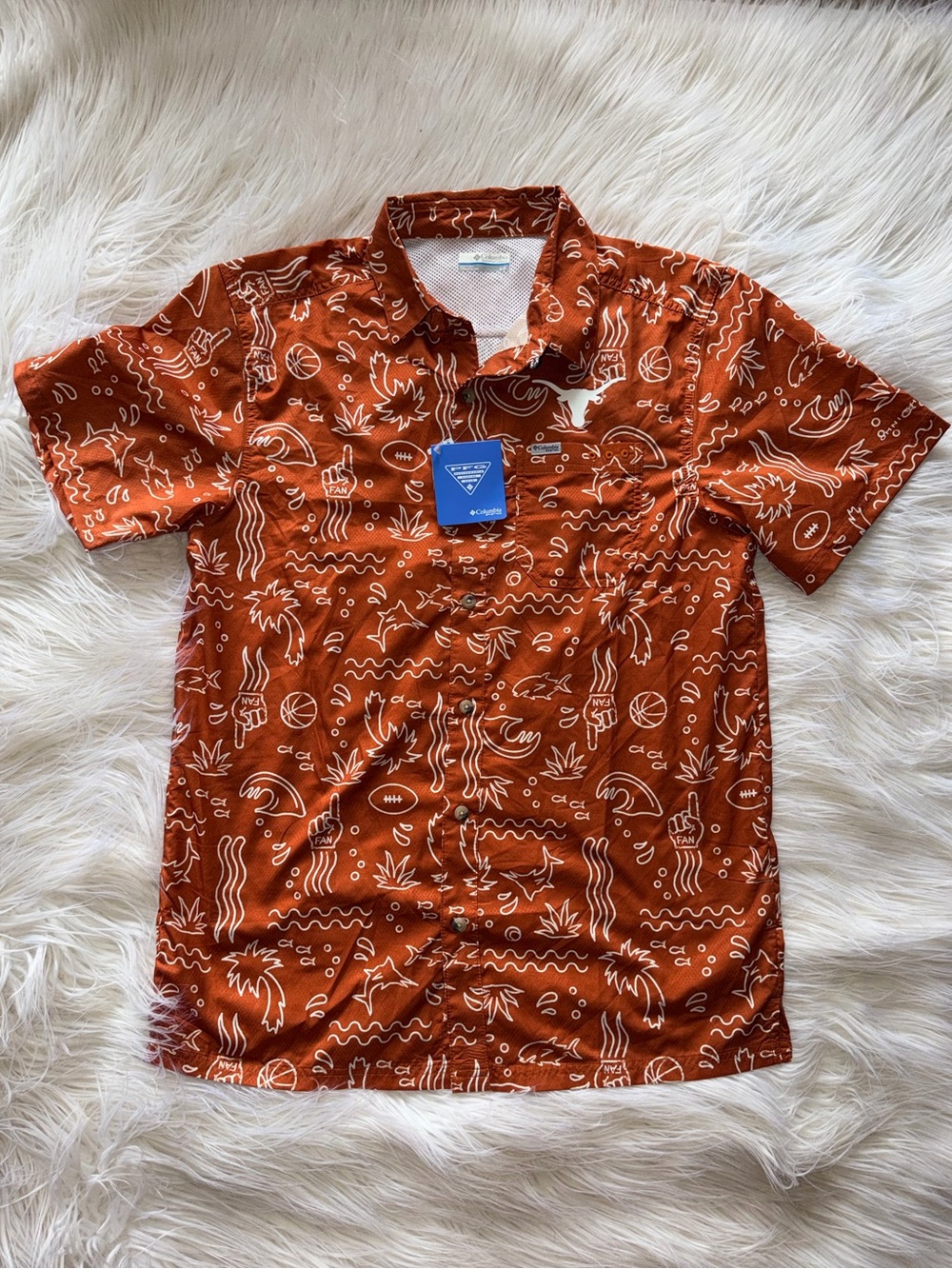 NWT Columbia Mens Sm PFG TEX Cedar Fish Fan CLG Super SlackTide ButtonDown Shirt
